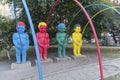 Kiev, Ukraine - August 25, 2016: Boys Pis funny sculpture group