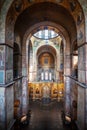 High angle view of church nave and altar of Saint Sophia Cathedral interior - Kiev, Ukraine