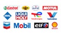 Logos Set of popular oil companies, such as: Castrol, Motul, Shell, Mobil, Chevron and others Royalty Free Stock Photo