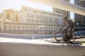 KIEV, UKRAINE - AUGUST 08, 2020: A mini-sculpture of a cyclist is installed at the Kiev velodrome.