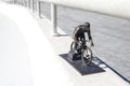 KIEV, UKRAINE - AUGUST 08, 2020: A mini-sculpture of a cyclist is installed at the Kiev velodrome.