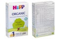 KIEV, UKRAINE - August 28, 2019: Organic dry milk mixture HiPP Hipp Organic 1 is intended for artificial or combined feeding of