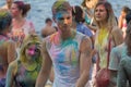 Kiev, Ukraine - on August 06, 2017: Peoples painted by paint during the Holi festival