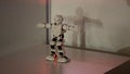 Small cyborg robots, humanoids with face and body dances to music