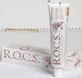 KIEV, UKRAINE - August 01, 2019: toothpaste R.O.C.S. Sakura branch Royalty Free Stock Photo