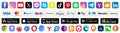 Kiev, Ukraine - August 27, 2023: Universal big set of popular social media button icons, store download app buttons, logo payment