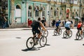 Kiev, Ukraine, 2019.06.01. Bicycle Festival. A group of cyclists rides through the streets on a sunny summer day Royalty Free Stock Photo