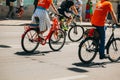 Kiev, Ukraine, 2019.06.01. Bicycle Festival. A group of cyclists rides through the streets on a sunny summer day Royalty Free Stock Photo