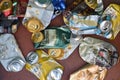 KIEV, UKRAINE - DECEMBER 22, 2021: Crumpled beer cans for scrap