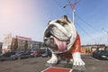 KIEV, UKRAINE - DECEMBER 19, 2019: a huge sculpture of an English bulldog. Monument in Kiev.