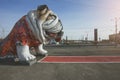 KIEV, UKRAINE - DECEMBER 19, 2019: a huge sculpture of an English bulldog. Monument in Kiev.