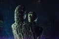 KIEV, Ukraine -December 02,2020: A man looks at a woman. Metal sculpture in Kiev on the left bank