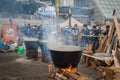 Kiev. Ukraine. December 19, 2013. People cooking in the camp on