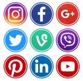 Popular circle social media icons with rim