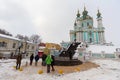 Kiev, Ukraine - February 25, 2018: Andrew`s Church after snowfall Royalty Free Stock Photo