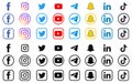 Kiev, Ukraine - February , 2023: Set of popular social media icons. Facebook, instagram, twitter, youtube, linkedin, snapchat...