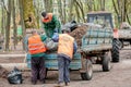 Kiev, Ukraine 16.04.2016 a group of people doing spring cleaning in the park