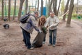 Kiev, Ukraine 16.04.2016 a group of people doing spring cleaning in the park