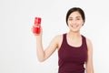 KIEV, UKRAINE - 06.28.2018: Happy asian, korean woman, girl holding Coca Cola jar. Sweet water. Illustrative editorial. Copy space Royalty Free Stock Photo