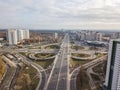 Aerial View of freeway traffic highway. Kiev, capital of Ukraine