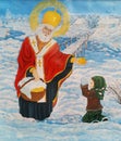 Folk art St. Nicholas and the girl