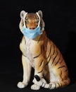 Tiger figurine in medical mask