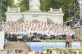 Kiev, Ukraine. July 22 2018 Christian choir of young men and girls in the park sing Christian songs and glorify God