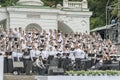 Kiev, Ukraine. July 22 2018 Christian choir of young men and girls in the park sing Christian songs and glorify God