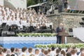 Kiev, Ukraine. July 22 2018 Christian choir of young men and girls in the park sing Christian songs and glorify God