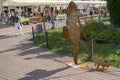 Kiev, Ukraine - July 13, 2018: Installation made of metal shot through the zone of the antiterrorist operation in the town square