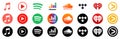 Kiev, Ukraine - July 23, 2023: Popular music streaming service buttons set: Apple music, Spotify, Youtube music, Soundcloud