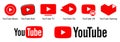 Kiev, Ukraine - July 04, 2021: Set Official logotypes of Youtube apps. Youtube: Music, TV, Kids, Go, VR, Gaming. Collection