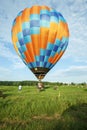 KIEV, UKRAINE - July 6, 2020: View of bright colored balloons in balloons in flight on a beautiful sunny day blue sky.