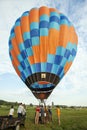 KIEV, UKRAINE - July 6, 2020: View of bright colored balloons in balloons in flight on a beautiful sunny day blue sky.