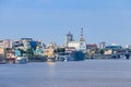 View of Podil neighborhood and Dnieper river in Kiev