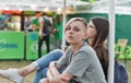Young beautiful women visit Atlas Weekend Festival in Kiev, Ukraine