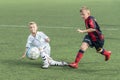 Kiev, Ukraine - June 28, 2018 Children are playing football. Two boys playing soccer Royalty Free Stock Photo