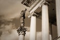 Kiev, Ukraine, June 06, 2019: Monument of Independence - called Oranta - column figure woman hold branch guelder-rose in her hands