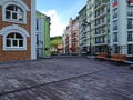 Rest area with benches. The new colorful quarter in town