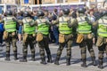 Kiev, Ukraine - June 18, 2017: Soldiers of the National Guard guard participants of the march of LGBT