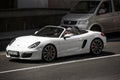 Kiev, Ukraine - June 19, 2021: White supercar Porsche Boxster in the city