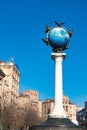 Kiev, Ukraine, Mar 31 2019 - A Statue Of A Blue Terrestrial Globe With Doves Of Peace Around It In Kiev, Independence