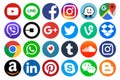 Collection of popular round social media icons