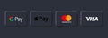 Kiev, Ukraine - March 30, 2021: Payment system logos: Mastercard, Visa, Apple pay, Google pay. Neumorphic UI UX white user Royalty Free Stock Photo