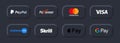 Kiev, Ukraine - March 30, 2021: Payment system logos: PayPal, Mastercard, Skrill, Payoneer, Visa, Amazon pay, Apple pay, Google