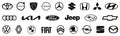 Kiev, Ukraine - March 05, 2023: Set logo of popular brands of cars and motorbikes, collection of car emblems. Top automotive