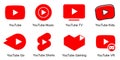 Kiev, Ukraine - March 26, 2023: Set Official logotypes of Youtube apps. Youtube: Music, TV, Kids, Go, VR, Gaming, Shorts.