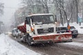 Kiev, Ukraine-March 04, 2018: Snowplow on the road