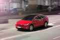 Kiev, Ukraine; March 3; Tesla Model X in motion Royalty Free Stock Photo