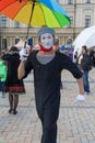 Kiev, Ukraine - May 21, 2016: Actor in the role of mime entertains